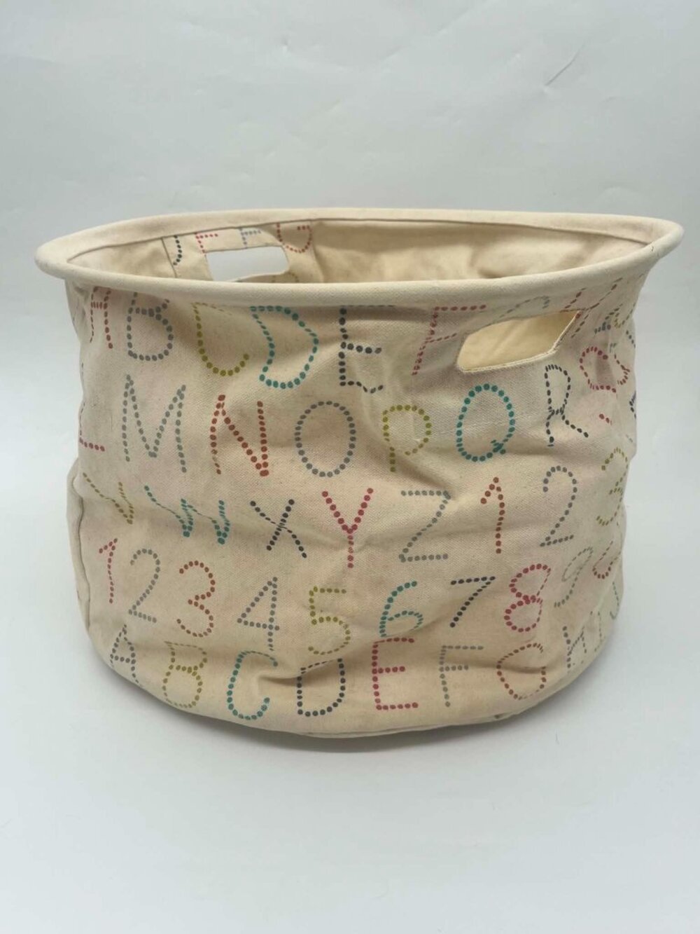 Pehr Cotton Canvas Alphabet multi color Drum Bin Toy Storage